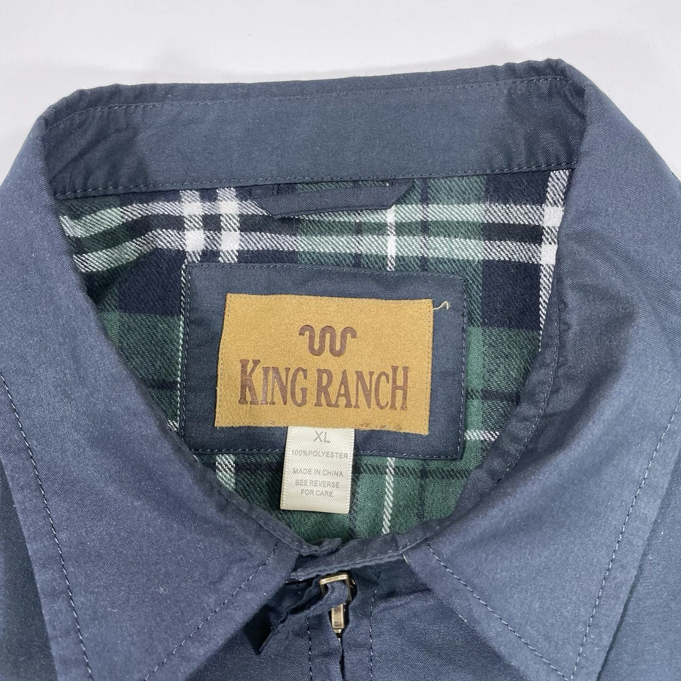 Chaqueta King Ranch Harrington Para Hombre XL Bomber Cremallera Completa Azul Forro a Cuadros Western Foto 2 de 4