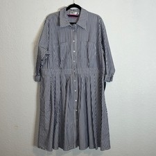 NWT Eliza J stripe 3/4 sleeve button down collared dress Office Casual Coastal