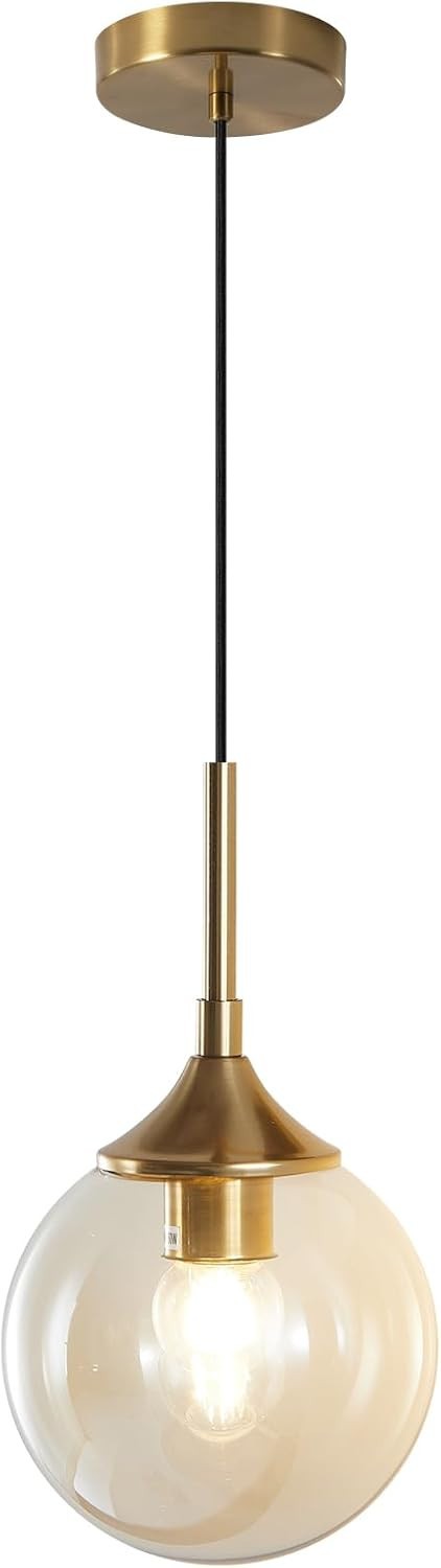 KCO Lighting Midcentury Modern Amber Pendant Chandelier 1-Light Gold Glass Globe