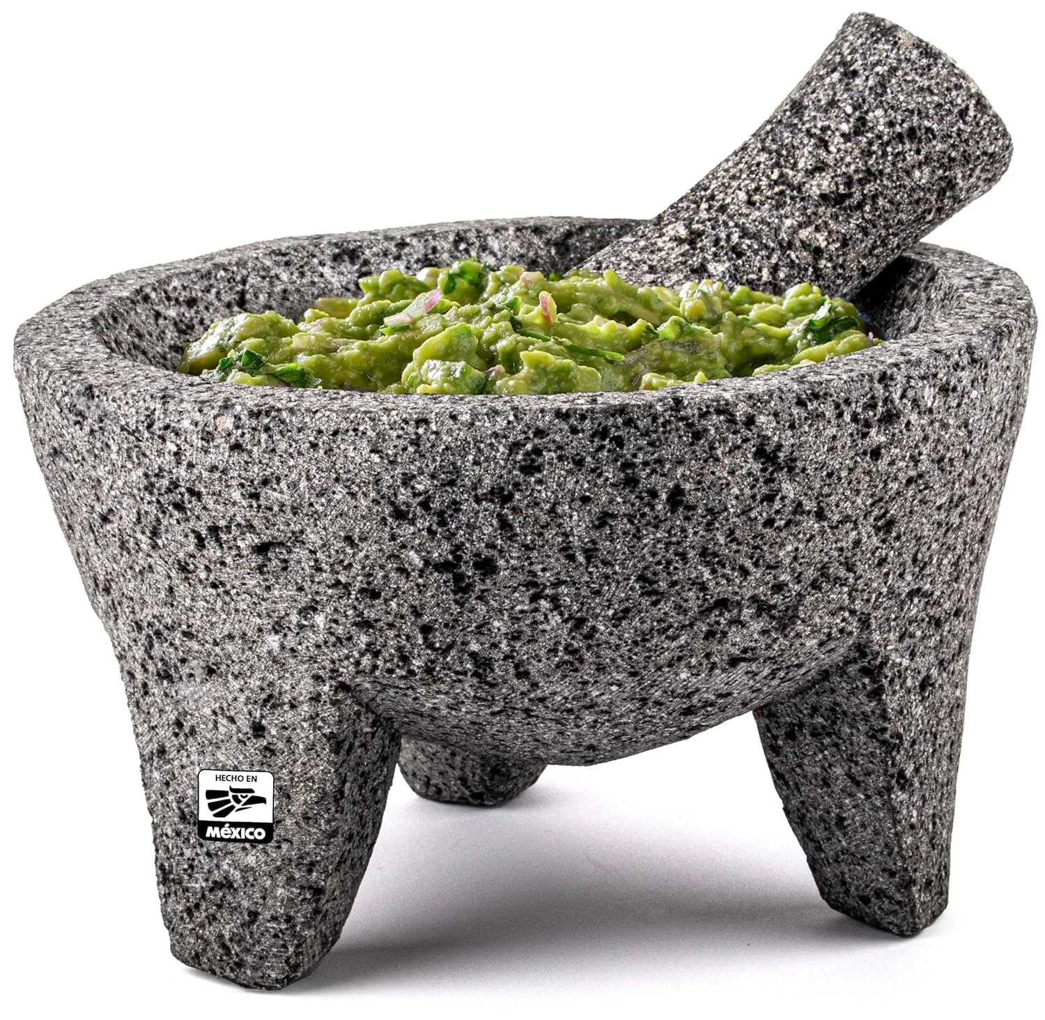 Genuine Handmade Mexican Mortar and Pestle Set- 8 Inches, Molcajete Mexicano — M