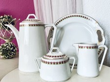 Antik Jugendstil Art Déco Porzellan Kaffeeservice Rosenbordüre Rosen Goldrand