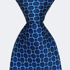 LANCEL TIE TWILL SILK NECKTIE GEOMETRIC DESIGN BLUE COLOR MADE IN FRANCE