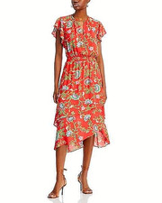 NWT Women's T-Tahari Hibiscus Floral Print Midi Dress Red Size XS