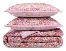 Aqua Printed Reversible Queen Quilt  Shams Set Pink New
