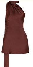 PrettyLittleThing Womens Size 2 Chocolate Satin Scarf Detail Bodycon Dress