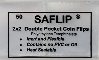 50 2x2 Coin Flip Double Pocket Holders SAFLIP Long Term Storage Non PVC