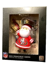 Hallmark SF 49ers Santa Fan 2-Sided NFL Black Box Xmas Ornament NIB