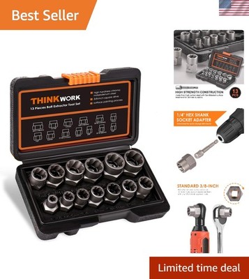 Compact 14-Piece Bolt Extractor Kit: Heavy-Duty with Storage Case & Laser Edging