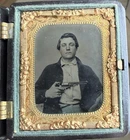 Civil War 1/9 Tintype Of A Pistol Armed Union Soldier