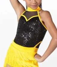 Weissman SA Adult S Black Sequin Yellow Fringe Dance Jazz Contemporary Tap