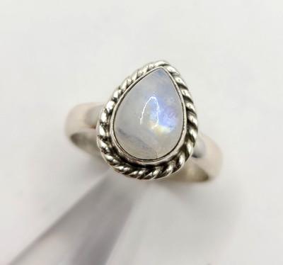 Birnen Träne Tropfenform Mondstein 925 Sterling Silber Ring Gr. 7 - 3,8gr