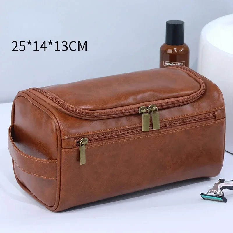 PU Leather Toiletry Bag For Men Large Travel Wash Bag Shaving Water-Resistant UK