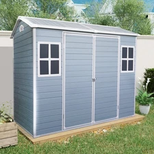 Outdoor Resin Storage Shed 8x4FT with Floor / 2 Windows Lockable Door Waterproof