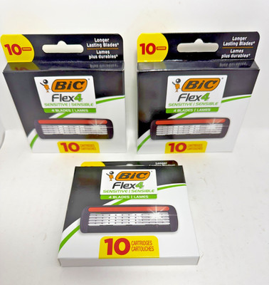 (Lot of 3) 10-Pack Bic Flex 4 Sensitive 4-Blade Cartridges