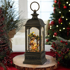 Christmas Snow Globe Swirling Glittering Nativity Scene with Timer  Music, Ligh