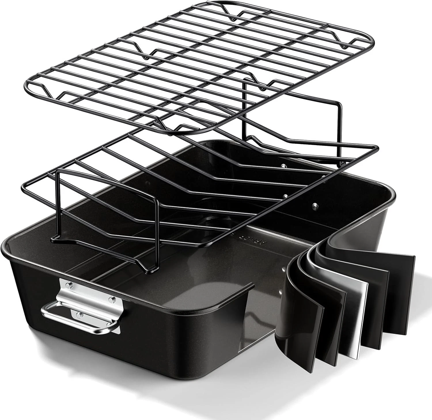 Roasting Pan with Rack Carbon Steel 16x11 Inch Deep Dishwasher Safe Oven Broiler
