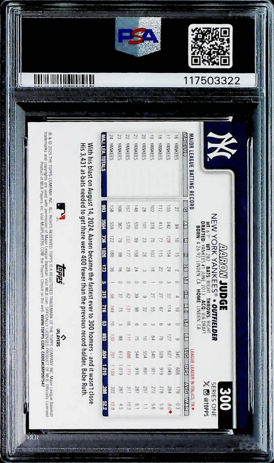 2025 Topps AARON JUDGE #300 PSA 9 MINT 😎 view 2