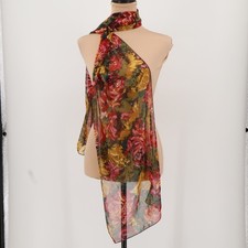 Vintage Floral Chiffon Scarf Sheer Wrap Autumn Cottage Boho 68x13.75 Made in USA