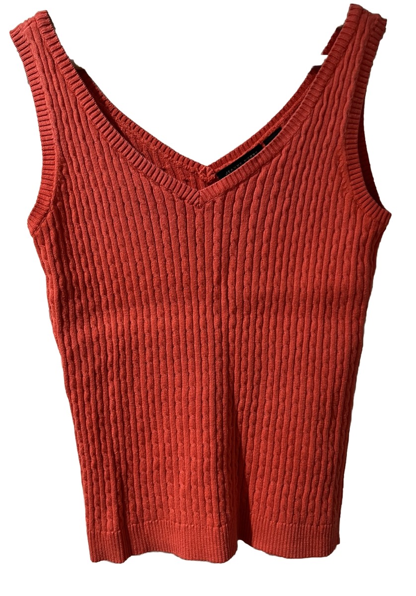 Jeanne Pierre tank top knit ribbed v-neck sleeveless red, Medium