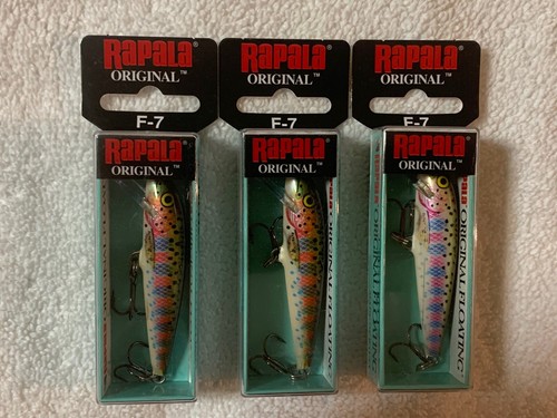 (SET MIT 3) ORIGINAL RAPALA F-7.  F07.   1/8oz.    REGENBOGENFORELLE NEU IN VERPACKUNG - Bild 1 von 5