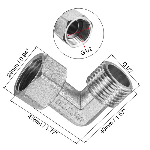 Pipe Fitting Elbow G1/2 Male to Female Thread 2 Way Hose Connector Adapter - Picture 2 of 6