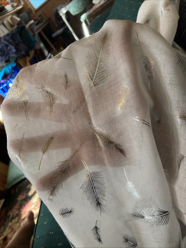 68” Long 28” Wide Metallic Silver Feather White Pashmina Scarf Wrap Table Runner - Picture 4 of 14