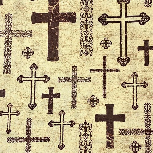 1 Yard Brown Christian cross God Religious Sewing Quilting Cotton Fabric - Bild 1 von 2