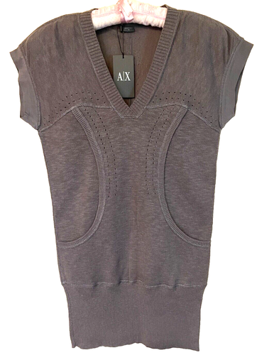 NWT $98 Armani Exchange Brown Knit Cotton Short Sleeve Sweater/Mini Dress size M - Picture 2 of 11