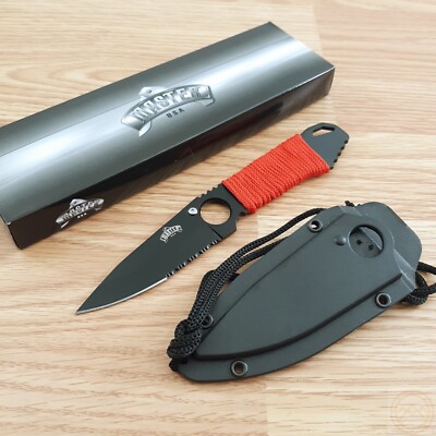 Neck Fixed Knife 2.75'' Stainless Steel Blade Red Nylon Cord Wrapped Handle 4241