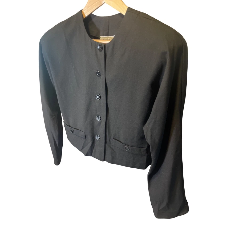 Norton McCaughton Black Long Sleeve Collarless Cropped Jacket SZ 8 - Image 2 of 4