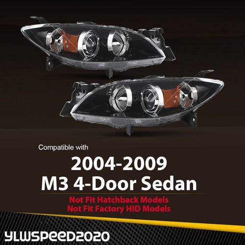 Fit For 2004-2009 Mazda 3 Sedan 4-Door Pair Black Projector Headlights Amber - Picture 12 of 12
