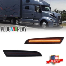 2X Smoke Amber LED Front Bumper Side Marker Lights For 2018-up Volvo VNL VNR VNX