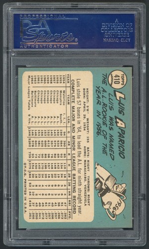 1965 Topps Luis Aparicio Baltimore Orioles #410 PSA 8 NM-MT HALL OF FAME - Picture 2 of 2