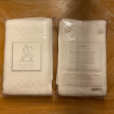 2 Annie Selke  Matelasse Pillow Shams Standard  Size White Egyptian Cotton NEW
