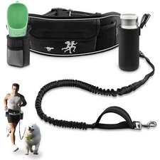 Hands Free Dog Leash for Dog Adjustable Waist Belt for Dogs Walking with Pouc...