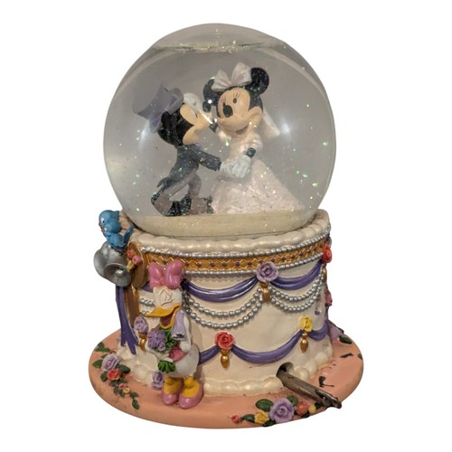 Disney Mickey & Minnie Wedding Cake Musical Snow Globe Plays Wedding March Video - Picture 4 of 12