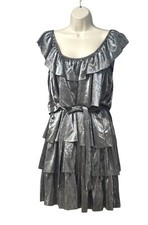 Michael Michael Kors Metallic Tiered Off-The-Shoulder Dress, Silver, M