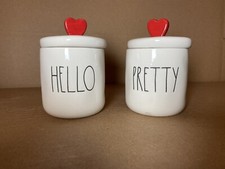 Rae Dunn Set of 2 "HELLO PRETTY" X-Small Heart Knob Canisters