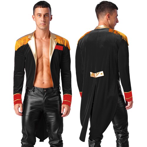 UK Men's Circus Ringmaster Tailcoat Halloween Costume Jacket Performance Outfits - Picture 16 of 40
