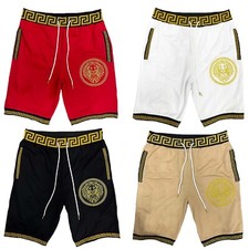 Mens Shorts Designer Embroidery Lion Greek Italy Style Fit Stretch Casual NEW