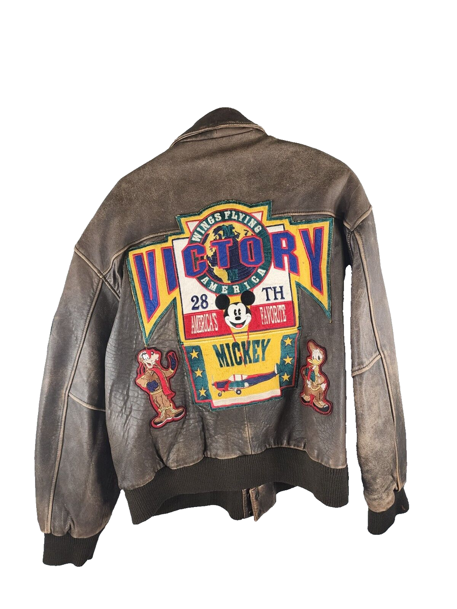 Vintage Disney Victory Mickey Mouse Leather Bomber Jacket Vintage Disney Victory Mickey Mouse Leather Bomber Jacket
