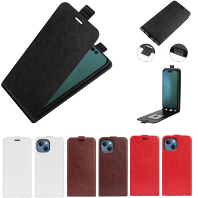 Up & Down Magnetic Vertical Flip Wallet Phone Case For iPhone 14 Plus Pro Max