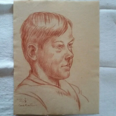 Carl Baum - Rötel-Zeichnungen - Porträt vom Sohn d. Künstlers - 1938 - signiert - Bild 1 von 4