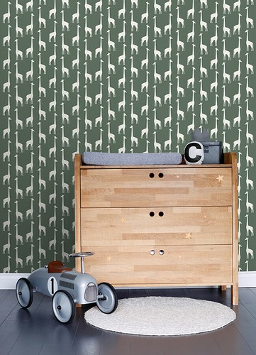 4060-139060 Vivi Green Giraffe Wallpaper Non Woven Unpasted Wall Covering Fable - Picture 3 of 3