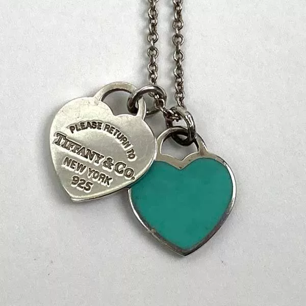 TIFFANY & Co. Return to Mini Double Heart Pendant Necklace Enamel Blue