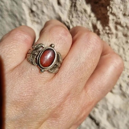 Anillo de plata mariposa, joyería de piedra cornalina, anillo boho vintage. - Foto 3 di 10
