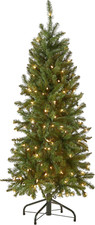 Artificial Pre-Lit Slim Christmas Tree, Green, Kingswood Fir, White Lights, Incl
