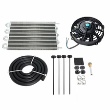 Universal 15-1/2" Radiator Transmission Oil Cooler Aluminum & 7" Cooling Fan Kit