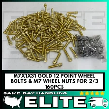 160 Pieces M7 - 1.00 x 31mm 12 Point Flange Bolts For 3 Piece Wheels Gold