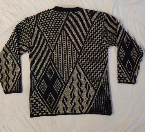Suéter de punto metálico negro dorado vintage de los años 80 Statements by Pronto para mujer mediano - Imagen 6 de 6